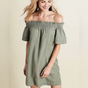 Vineyard Vines Sage Green Smocked off the shoulder dress